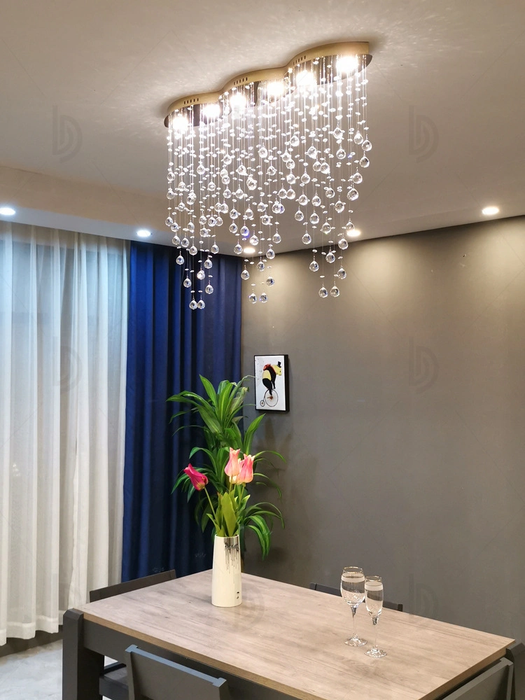 Crystal Chandeliers Room Strip Crystal Hanging Lamp Simple Modern Rectangular Art Restaurant Dining Table Pendant Light Bar
