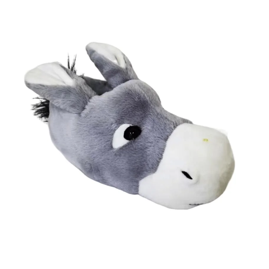 Ladies Grey 3D Donkey Plush Warm Slippers Plush Donkey Slippers