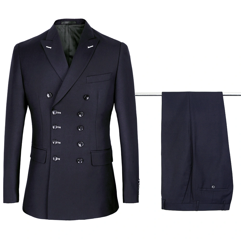 Double-Breasted Dark-Blue Men's Professional Business Suits