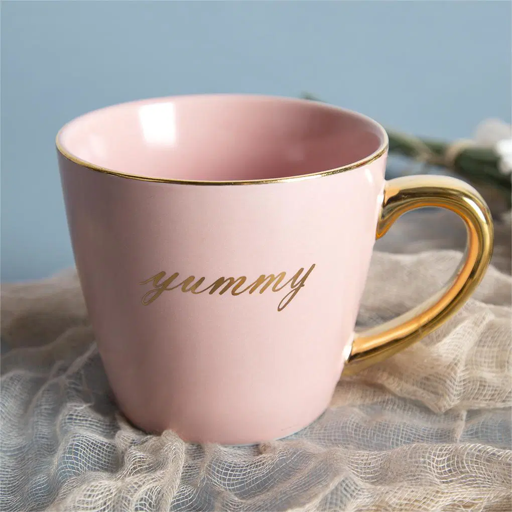 Pink Color Keramik Kaffee Becher und Untertasse Set mit Gold Felge und Griff