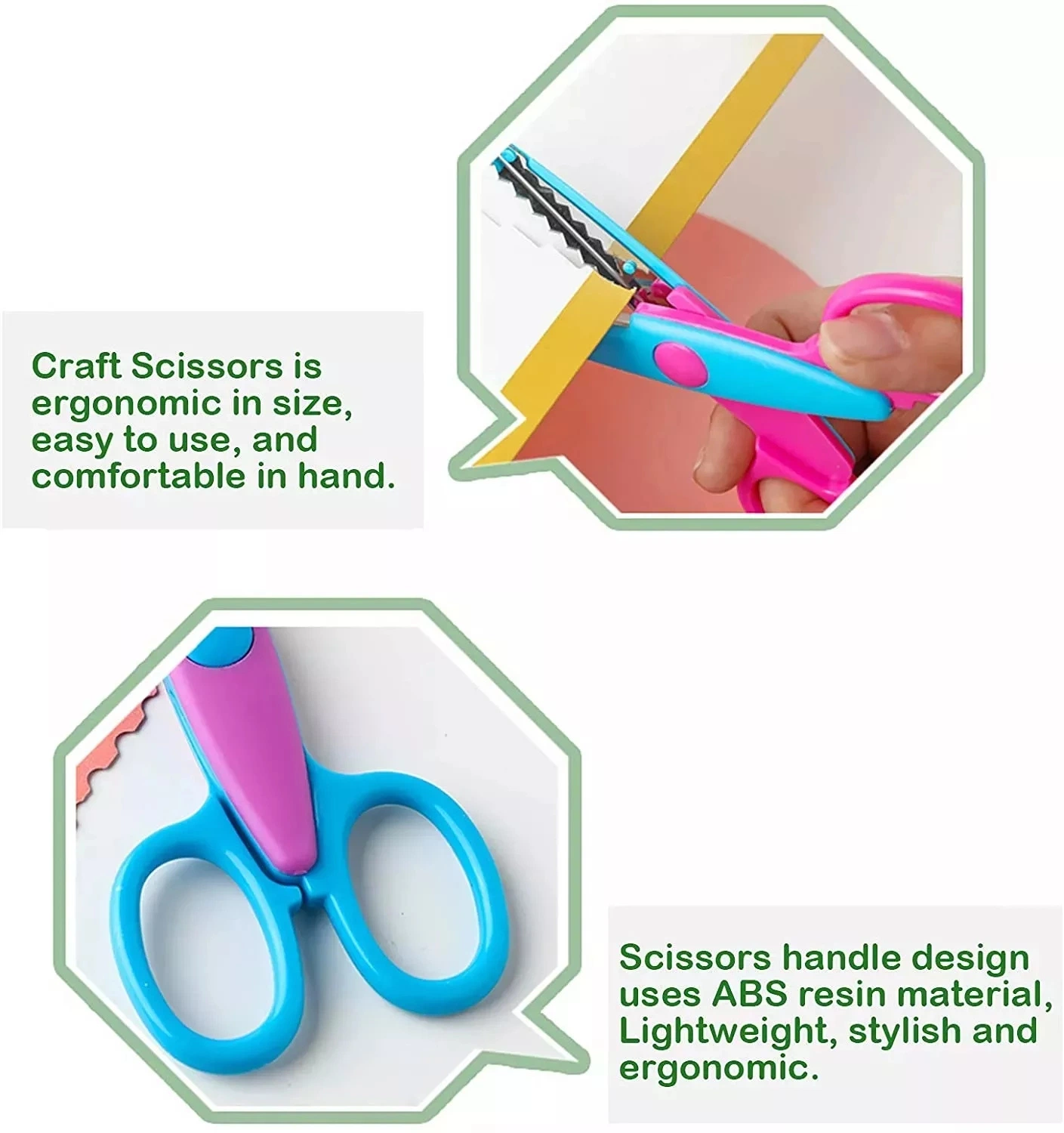 6 Styles Wholesale/Supplier Plastic Kids Design Safety Craft Scissors Decorative Edge Wave Edge Cutting Zigzag Scissors