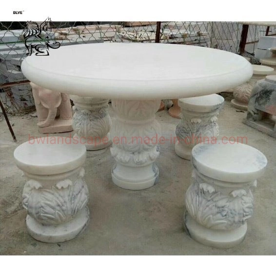 La Chine le fournisseur de meubles de jardin en marbre blanc de taille personnalisée Table Chaise MTC-07