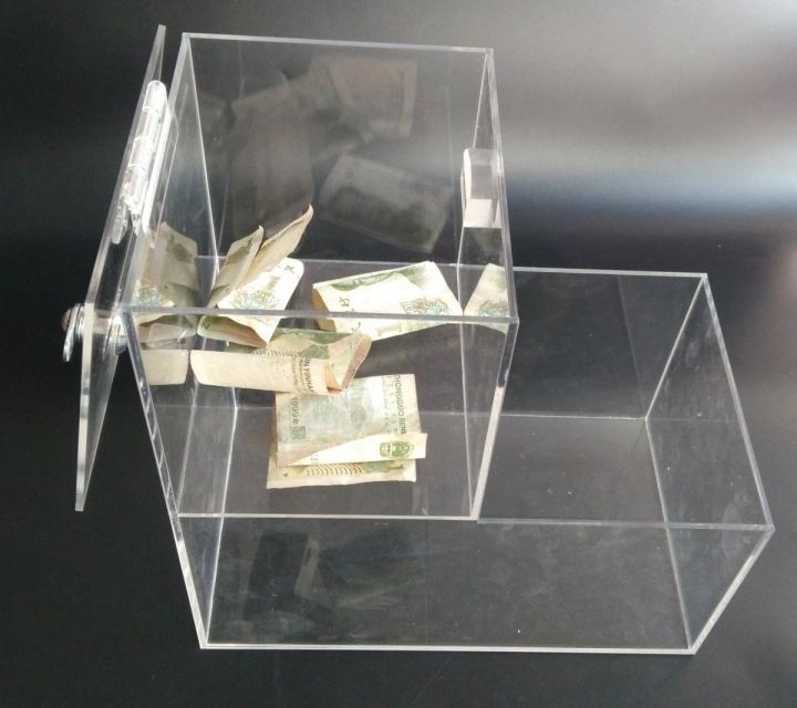 Clear Acrylic Charity Money Donation Box with Lock for Children School