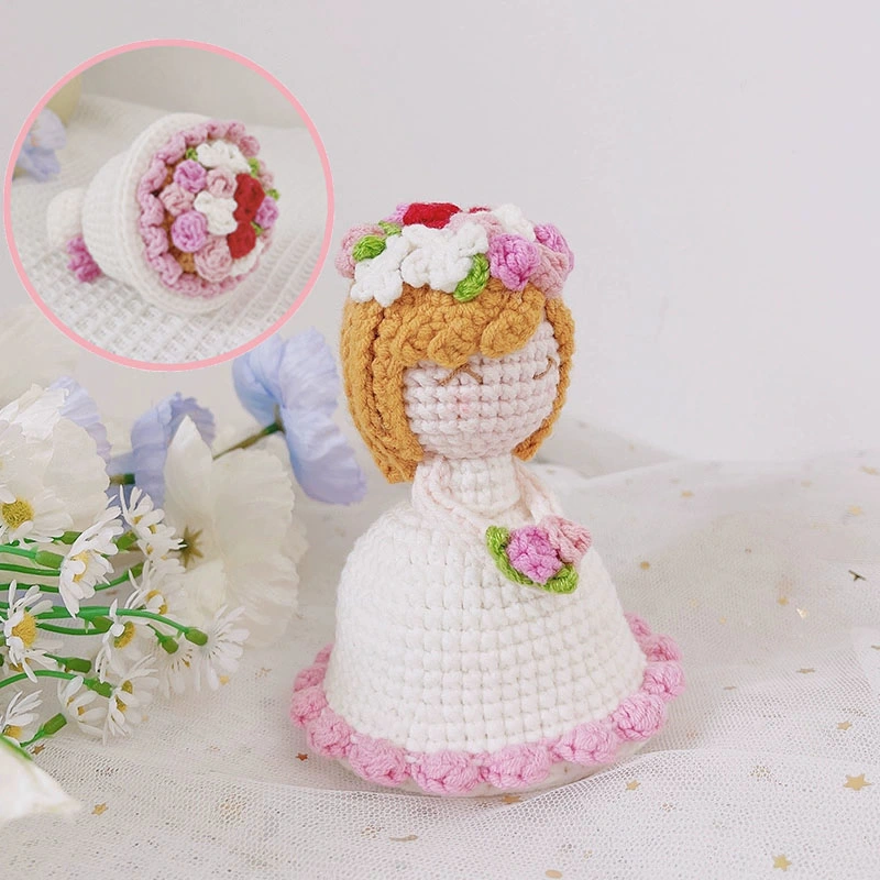 Princesa Bride Girl Crochet, criadora e criativa, feita à mão e com malha Presentes Amigurumi Toys Stuffed Doll Knitting Bouquet weeding