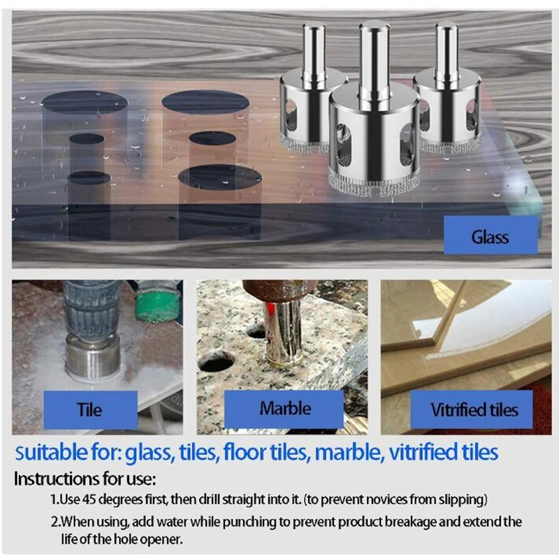 Diamond Drill Bits Hole Saw Drill Bits Hollow Extractor Remover Set Tools, Diamond Coating, Carbon Steel for Glass, Ceramics, Porcelain, Ceramic Tile, 21mm