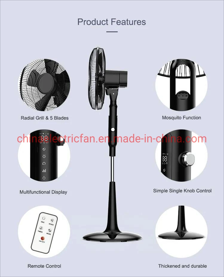 Cc de 16 pulgadas de ventilador de pie/ventilador eléctrico/ventilador eléctrico/Ventilateur con motor de CC de baja energía, el 28 de velocidades, 3 modos, dos palas del ventilador, mando a distancia y el LED