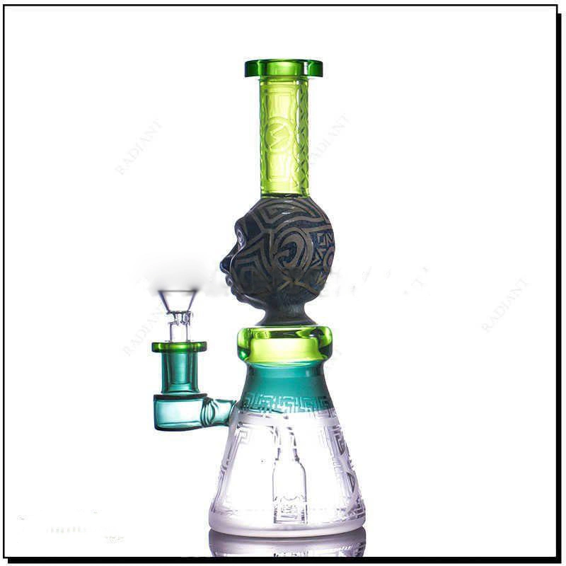 9.3inch 3D Carved Stone Glass Water Pipe Showerhead Oil Rig for Smoking