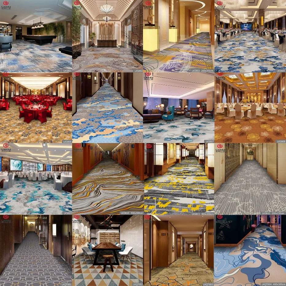 Chin Carpet Factory Nylon Printed Floral Pattern Carpet Roll Fancy Gold & Blue Printed Fireproot Banquet Room Hotel Carpet Hotel Room Carpet Home Carpet