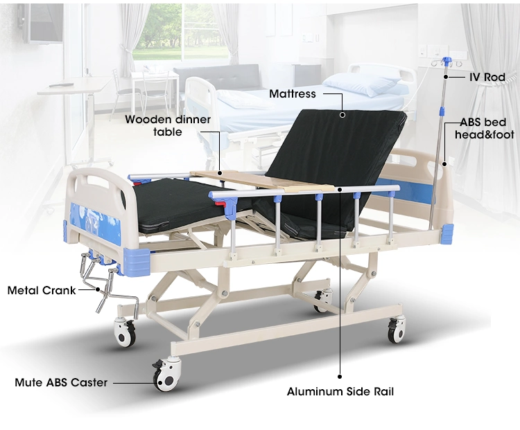 3 Funktions-Handbuch drei Kurbel Krankenhaus Bett für Patienten