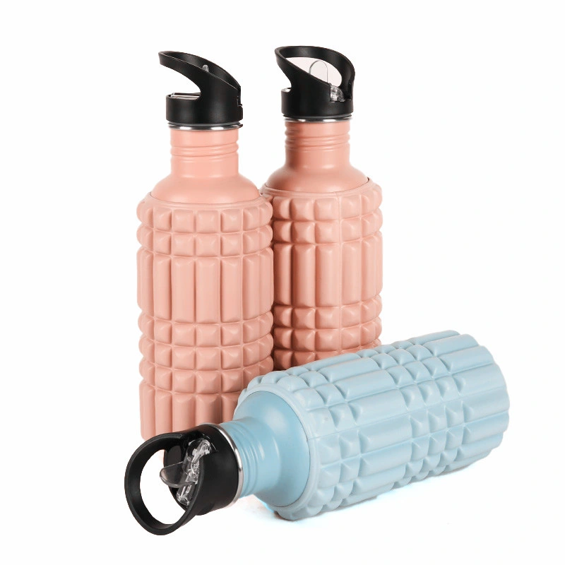 Große halbe Schaumstoffrolle Wasserflasche mit Paracord Griff &amp; Stroh - auslaufsicher BPA Free Fitness Sport Wasser Krug Cup