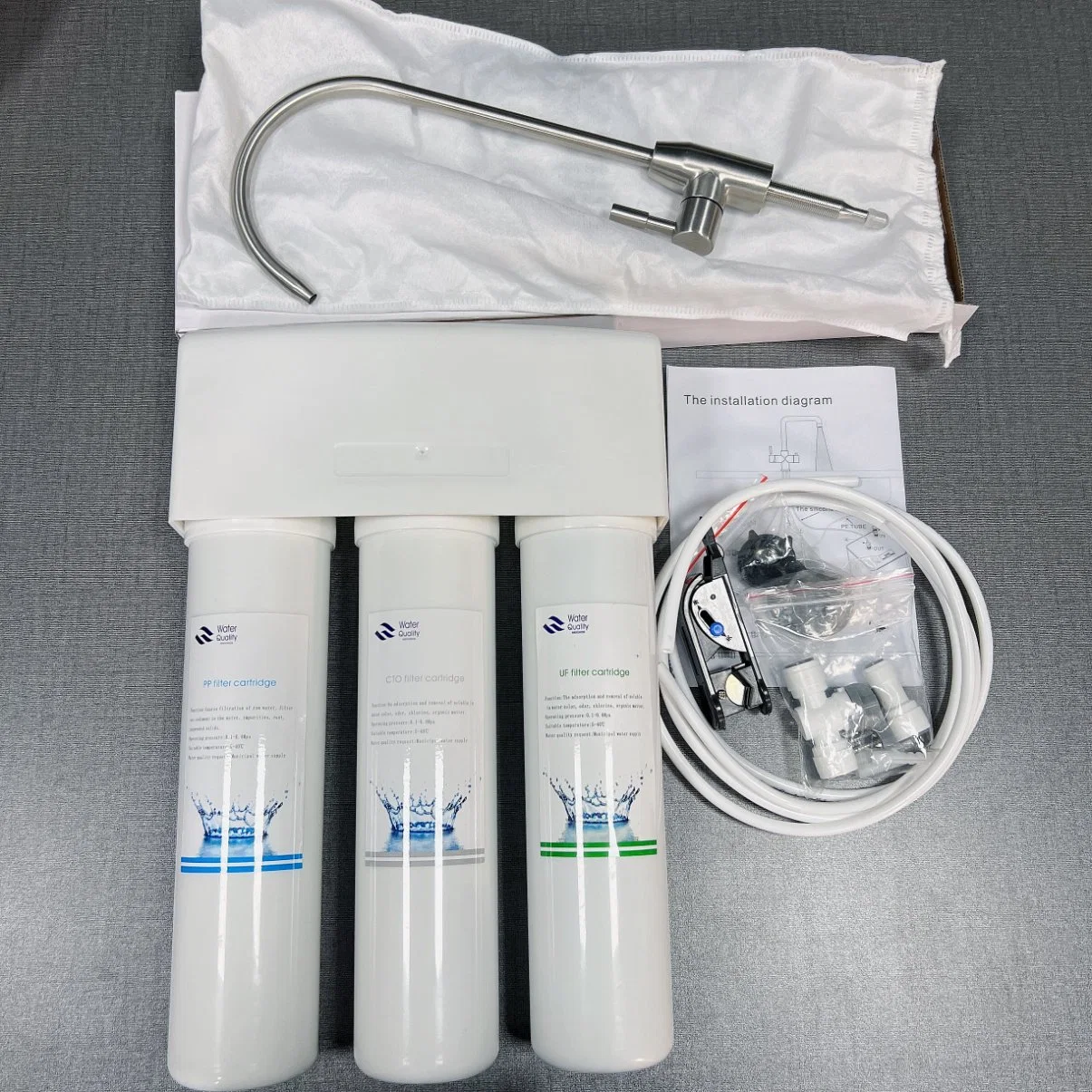 Hot Selling 3-Stage Under Sink Water Filter System for Drinking, Tankless, High Capacity, Sediment + Carbon + Carbon