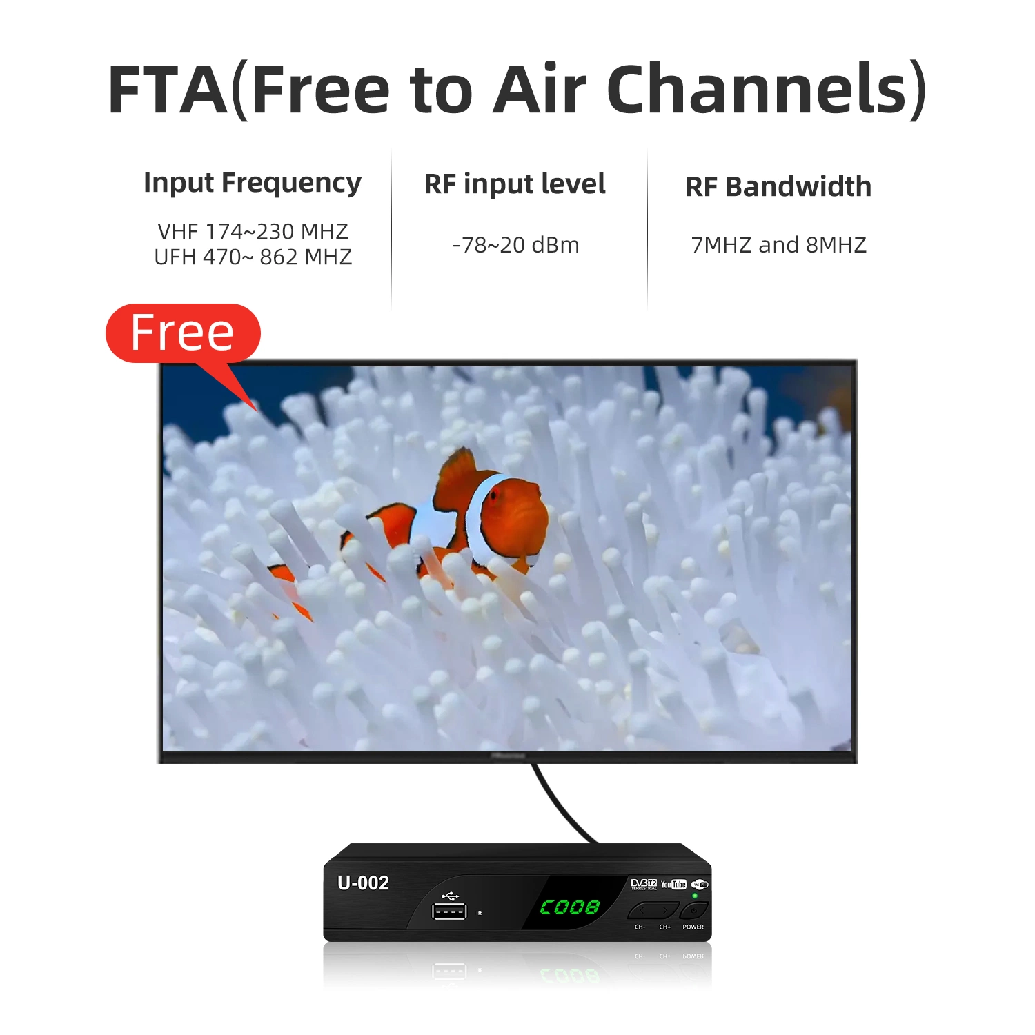 WiFi DVB-T2 del receptor de TV Full HD de youtube