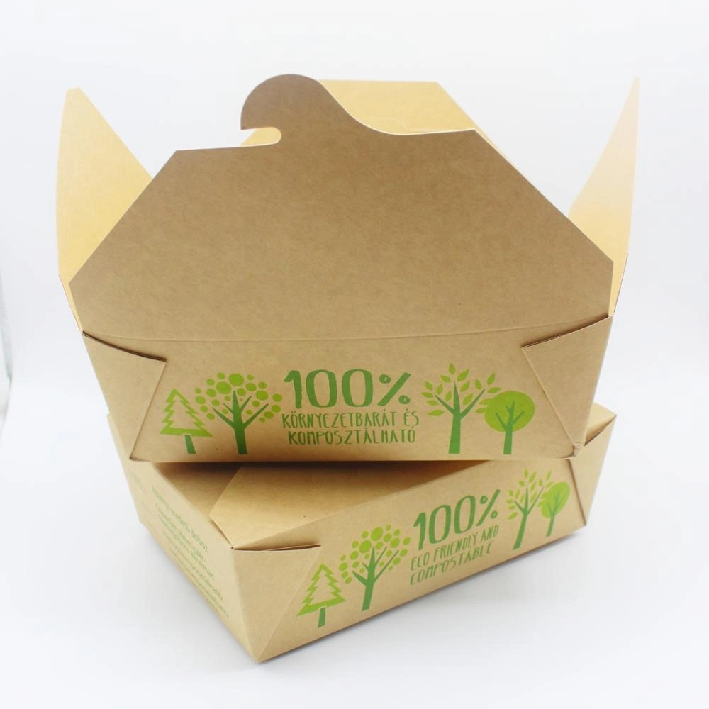 Food Grade Biodegradable PLA PE Coated Fastfood Packing Paper Container Take Away Food Container Packaging Paper Box