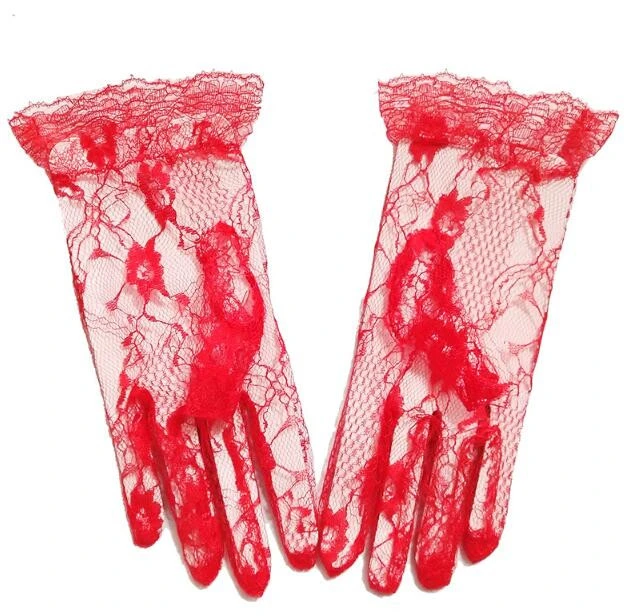 Custom Fashion White Red Lace Short Wedding Bridal Gloves