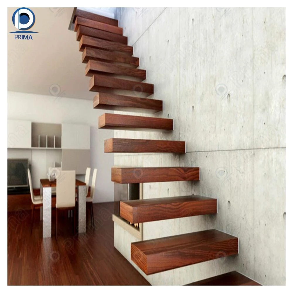 Prima China caliente Venta de productos de la escalera en voladizo ocultas escaleras de acero Invisible Stringer flotante de madera Panel de cristal templado de la escalera flotante con desembarque