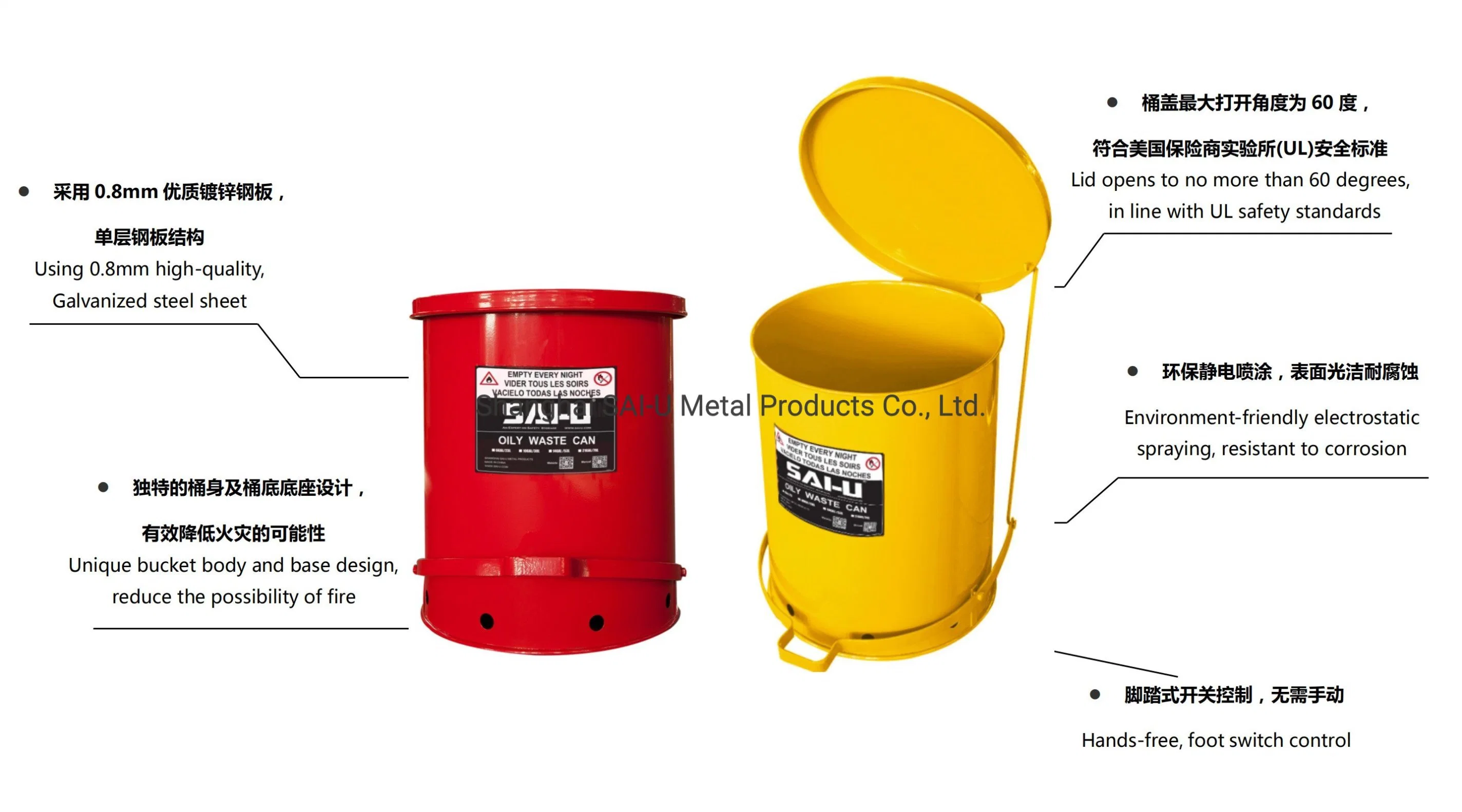 Sai-U Fireproof Galvanized Steel Waste Bin School Laboratory Equipment Supplies University Furniture 21 Gal / 79.4L