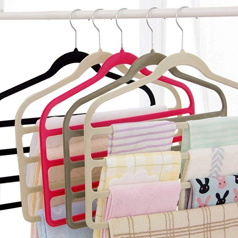 Towels Slacks Pants Hanger Space Saver Non Slip Black Flocking 4 Multi Layer Clothes Hanger