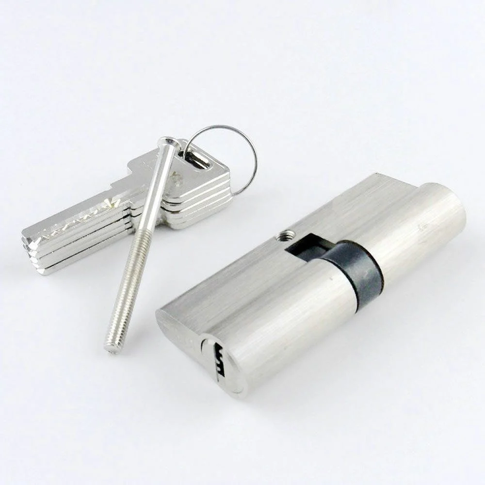 Door Lock Brass Key Cylinder with Lever Handle Brushed Nickel