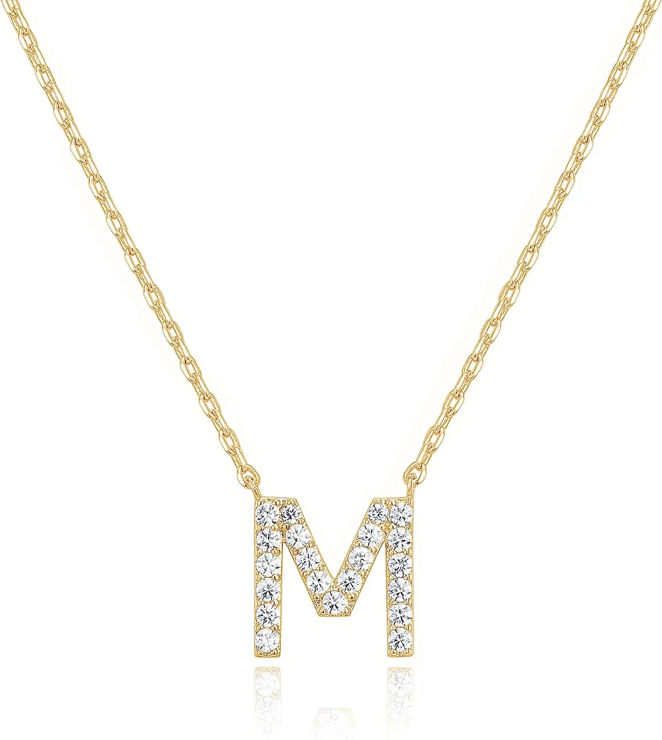 Letter Dainty 14K White Gold Plated Cubic Zirconia Initial Necklace