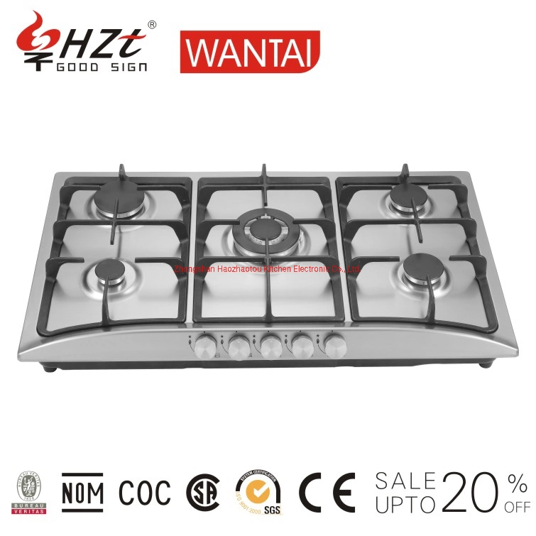 Hot Sale Cooktop Kitchen Built in 600cm Temperred Glass 5 Burner Gas Stove