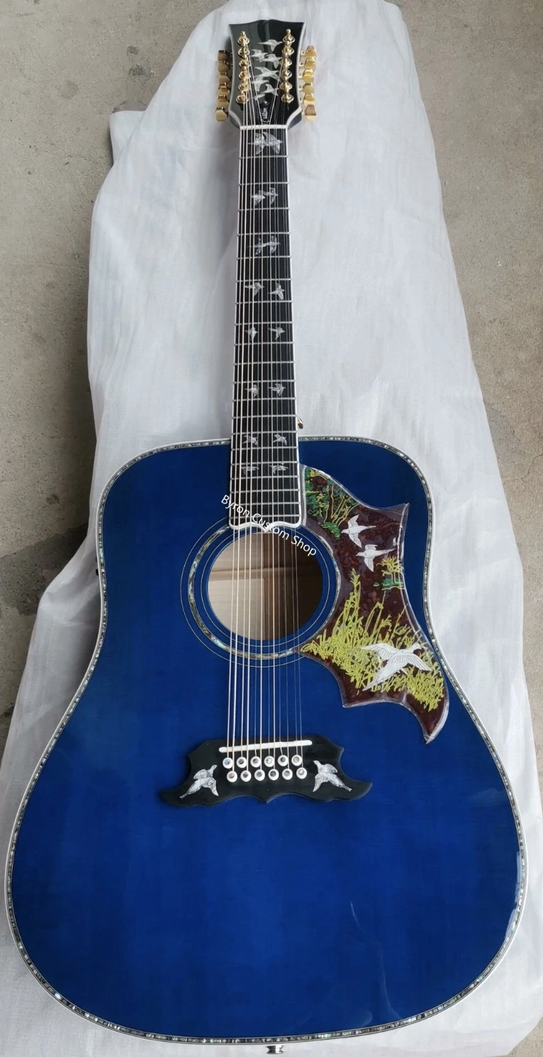 Custom Grand 12 струнные Acoustic Guitar AAAAA 12-струнные All Solid Деревянные голуби в Flight Viper Blue Acoustic 12 Фольк гитара