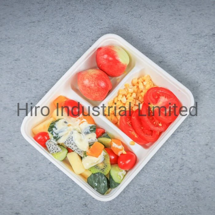 3-Compartment Tray Disposable Bagasse Tableware Eco-Friendly