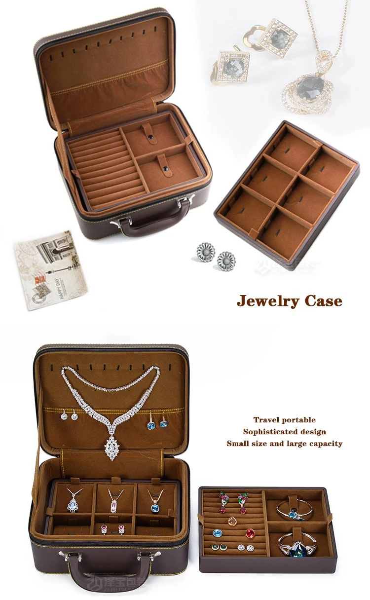 Tiroir de rangement de boîte cadeau de bijoux en bois de pu de voyage personnalisé OEM Coffret à bijoux rangement à bijoux