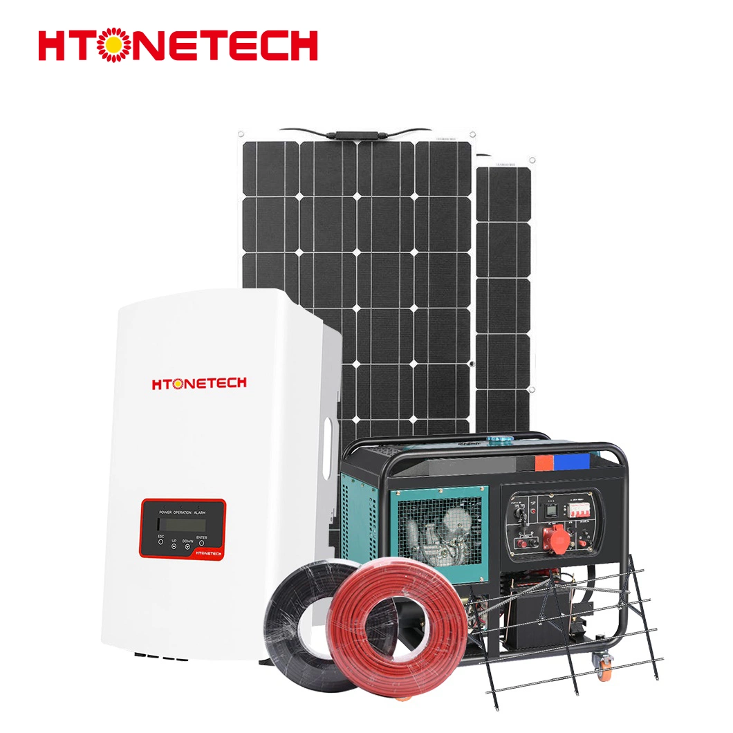 Htonetech 200W Panneau Solaire Monocristallin Pliable Fabrication Panneau Solaire Onduleur Hybride Chine 80W Système d'Alimentation Solaire avec Générateur Diesel 15kw 3-Phase