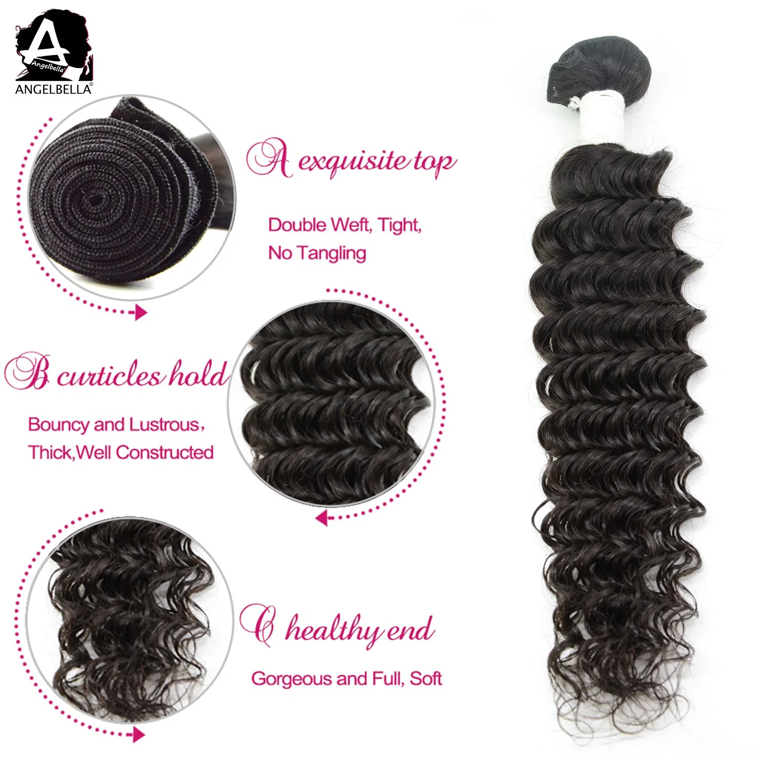 Angelbella Wholesale/Supplier 100% Peruvian Human Hair Deep Wave Hair Weaving Weft