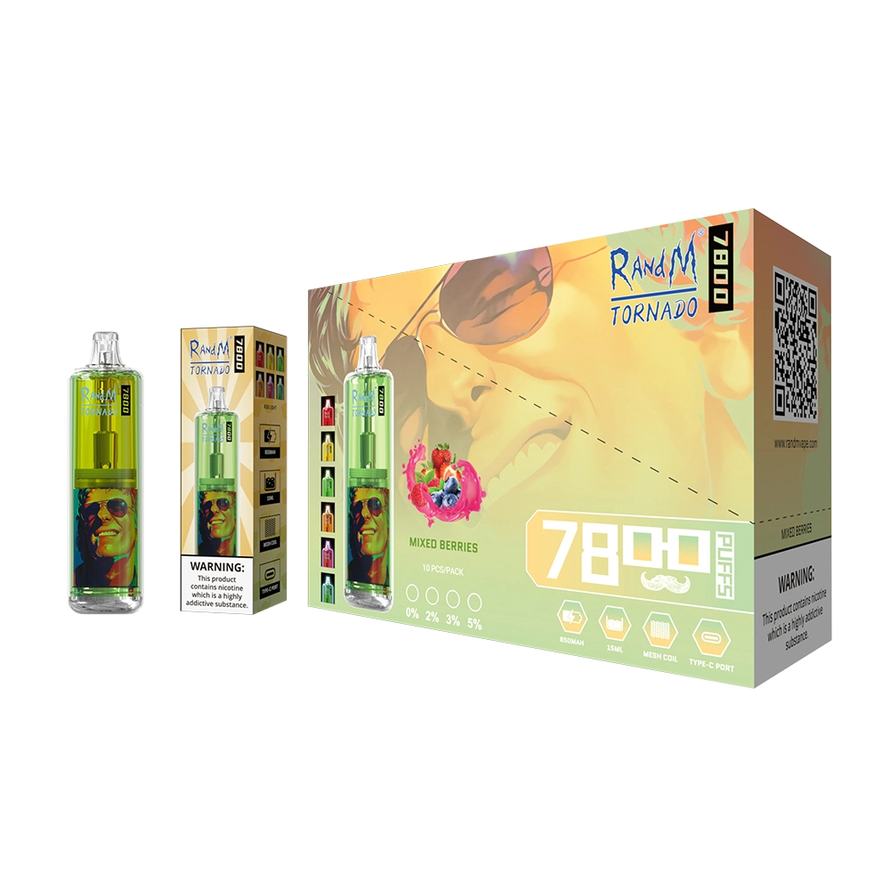 Venta al por mayor de la llegada original y nueva de Randm Tornado 7800, vaporizador desechable recargable de malla con capacidad de 850mAh y 15ml de líquido electrónico