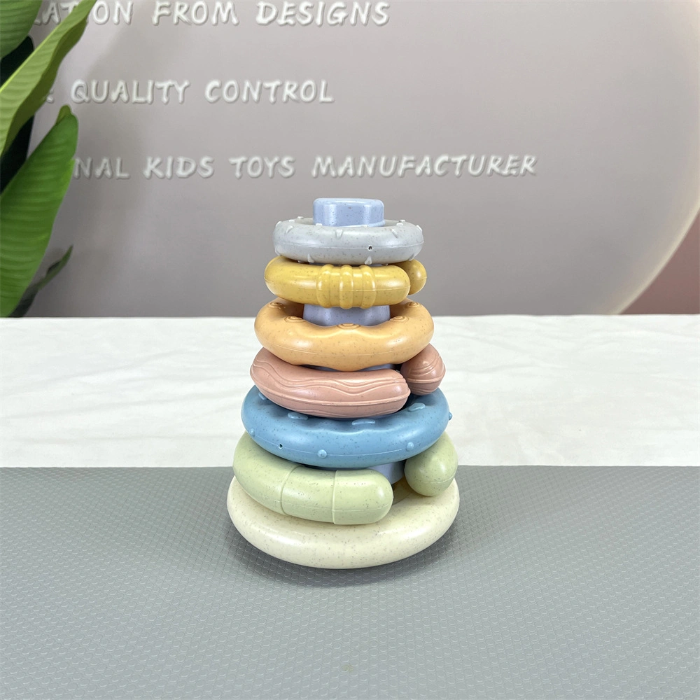 Baby Soft Silicone Teething Stacking Ring Educational Learning Rainbow Tower Juguete para bebés y niños Regalo