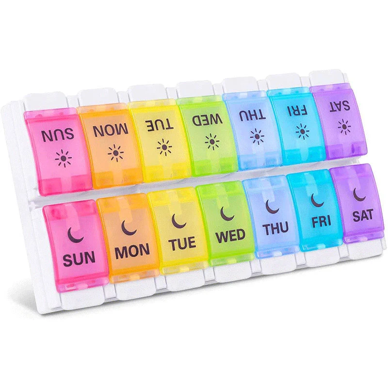 Factory Price Weekly Pill Organizer Pharmaceutical Packaging Tablet Box 2 Times a Day for Medical Products