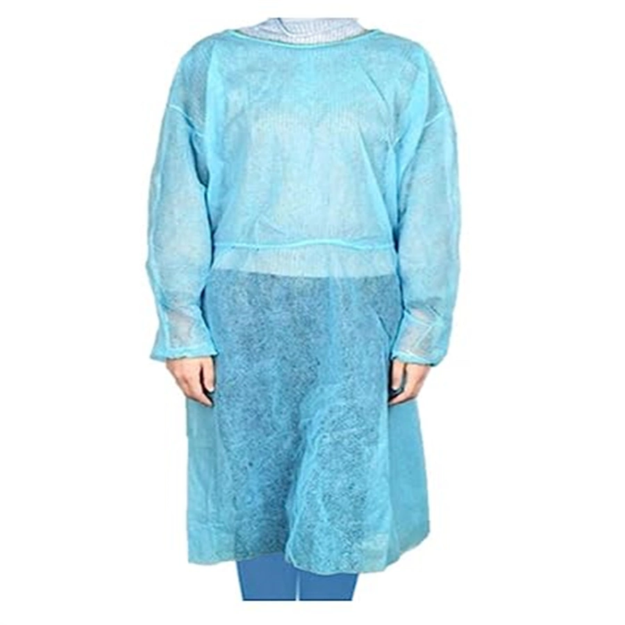 Disposable Isolation Gown Lab Gown with Knit Cuff Long Sleeve Fluid Resistant Blue White