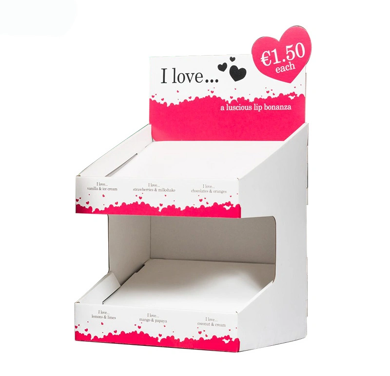 Corrugated Shelf Counter Two Tiers Display Boxes with Brochure Holder