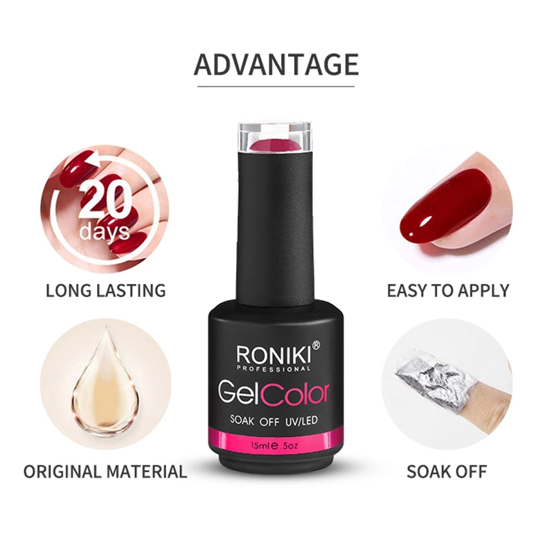 Roniki Gel Nail Polish Bouteille OEM Vernis à Ongles Gel Étiquette Privée Vernis à Ongles Gel en Gros 308 Couleur Déposez le Vernis à Ongles Gel UV