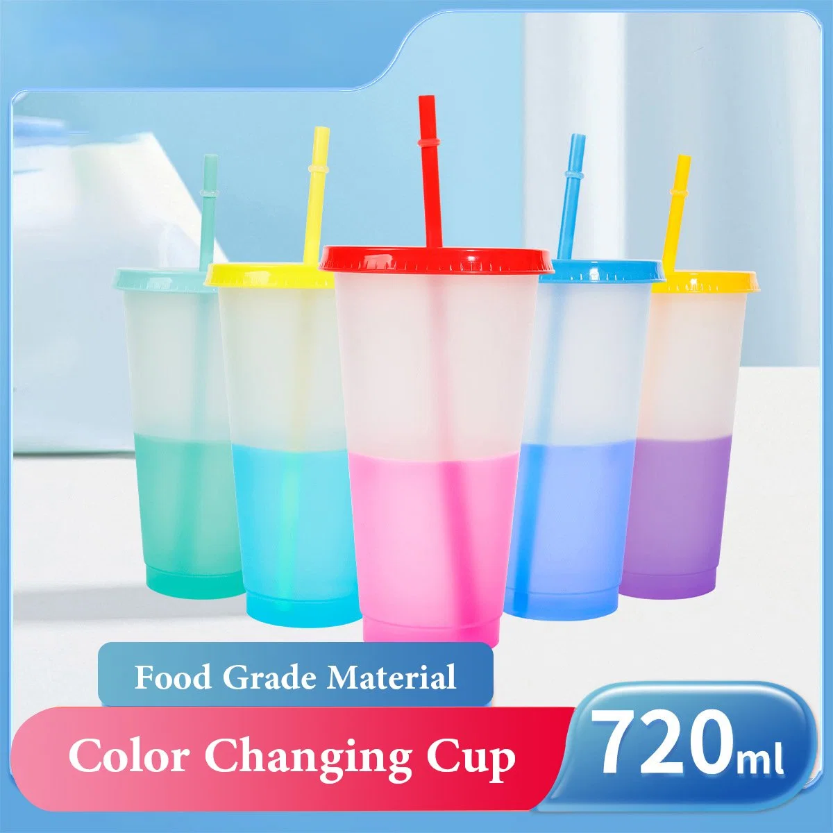 16oz 24oz Plastic Beer Coffee Mug for Adults Kids Color Changing Cups with Lids and Straws