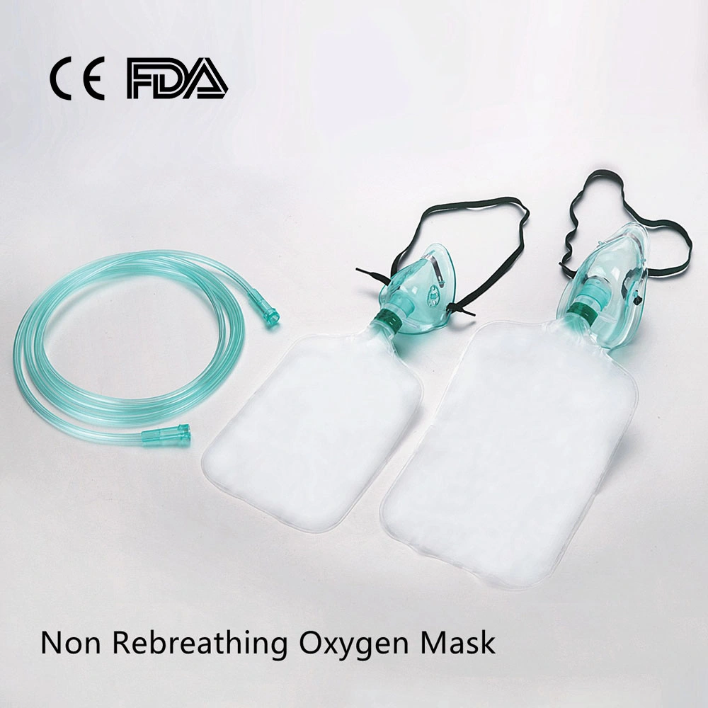 Good Price PVC Disposable Medical Non-Rebreathing Oxygen Mask with Reservoir Bag Green