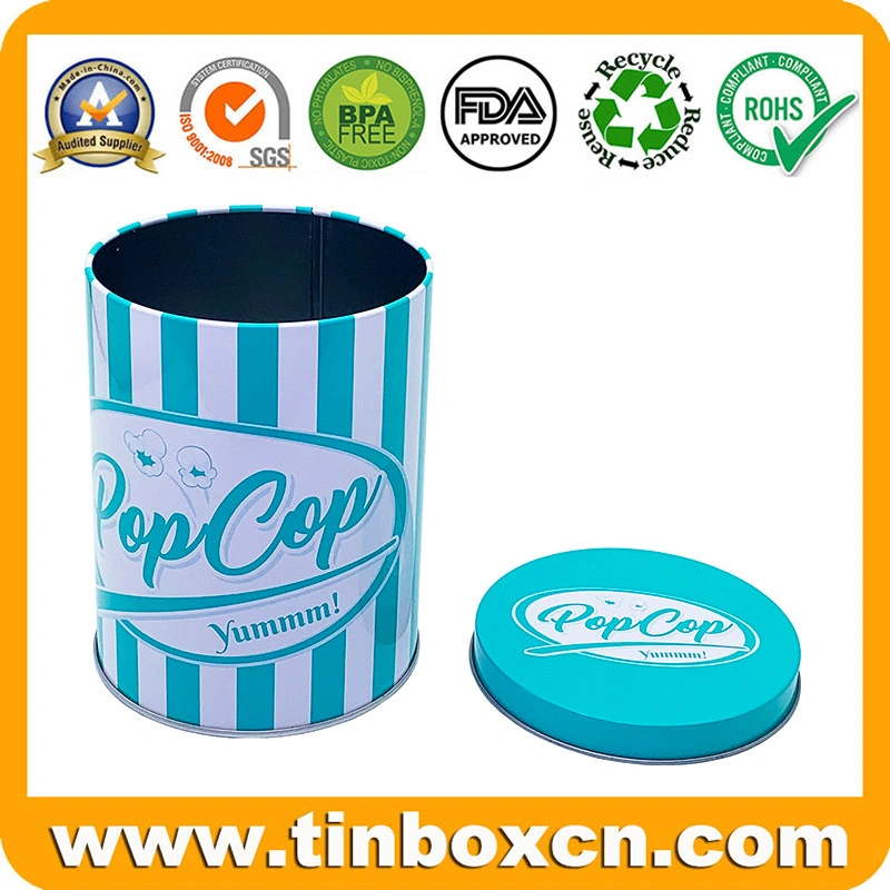 0.5 Gallon Small Round Metal Popcorn Tin Can with Lid