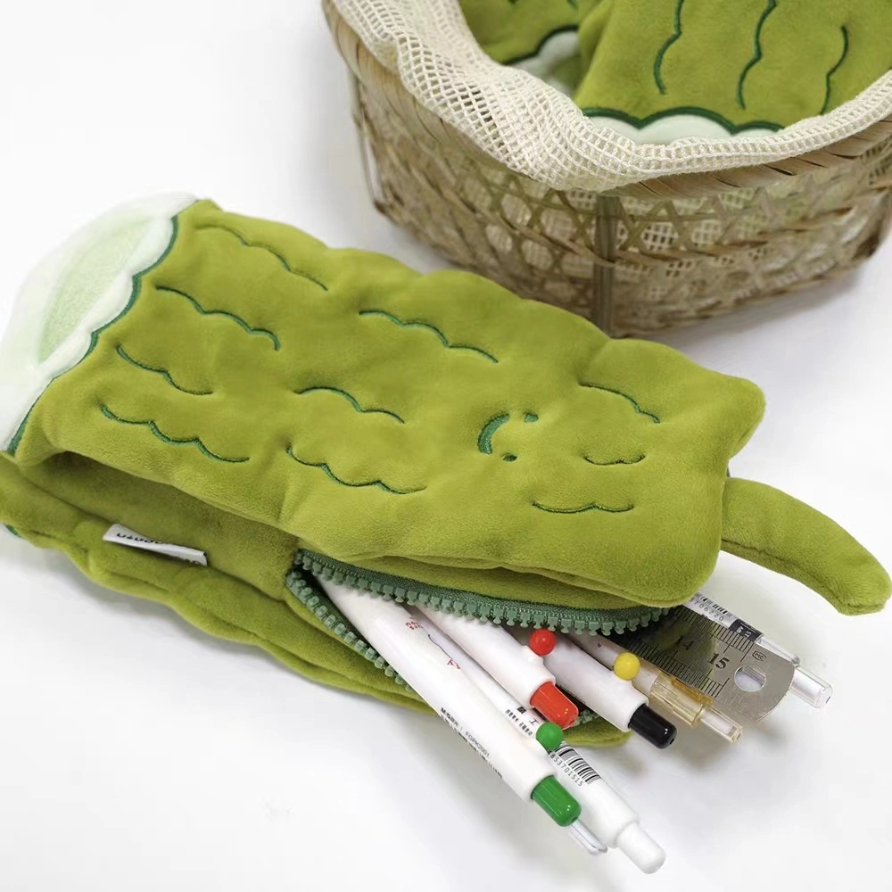 Cute Funny Bitter Gourd Plush Large Capacity Pencil Case for Students