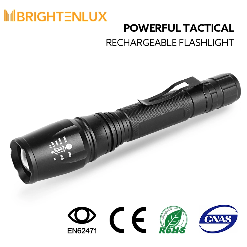 Brightenlux Factory Supply Aluminum Alloy High Power Flexible Flashlight LED Tactical Zoomable USB Rechargeable Flashlight for Civil Use Torch