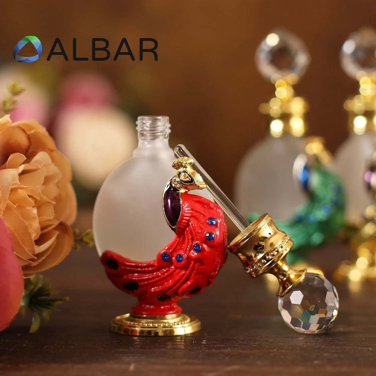 Peacock Shape Attar Oud Arabian Style Glass Perfume Bottles for Fragrance