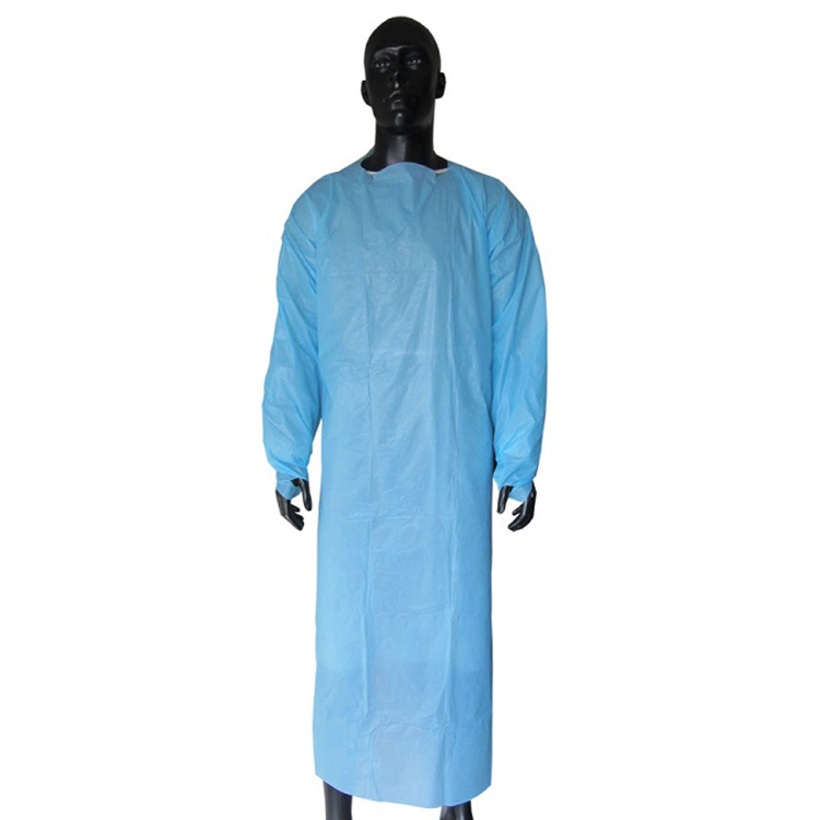 Ready Ship Plastic Apron with Thumb Loop Blue Protective Disposable CPE Gown