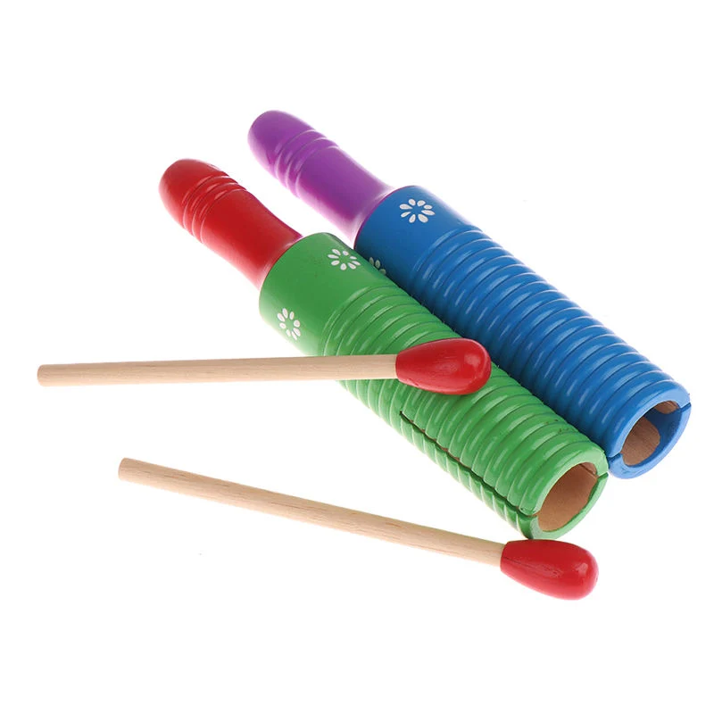 Wooden Sound Tube Small Single-Threaded Ring Percussion Cylinder Croak Frog Toy