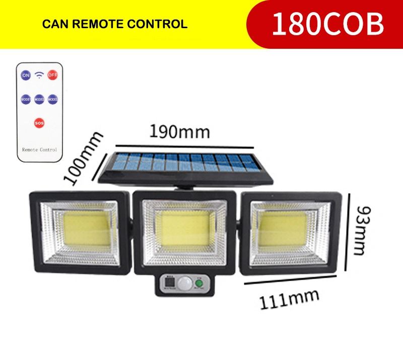 مستشعر الحركة المقاوم للمياه ضوء LED 180COB مصابيح كشافات شمسية ضوء الحديقة الطاقة الشمسية الطاقة في وول ستريت مصباح