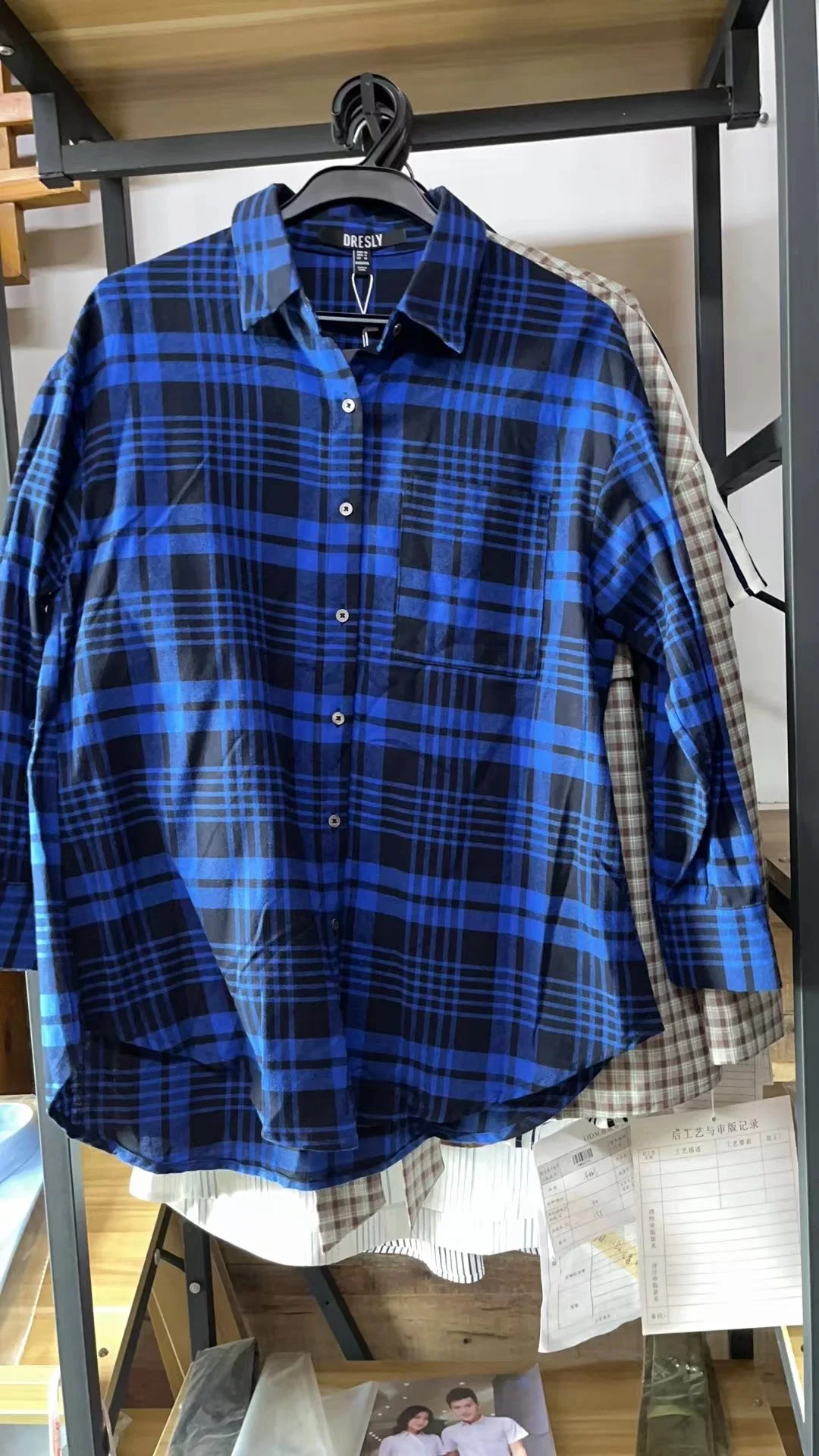 Female Fashion Clothes Blue Women&prime; S Plaid Shirt