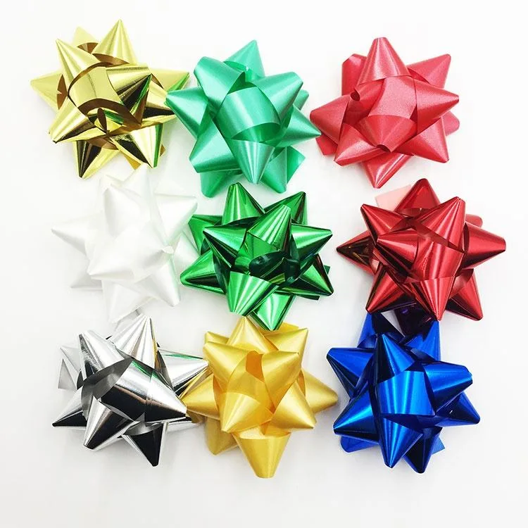 High Quality Christmas Assorted Orange Color Mini PP Gift Plastic Star Bows Set for Gift Wrapping