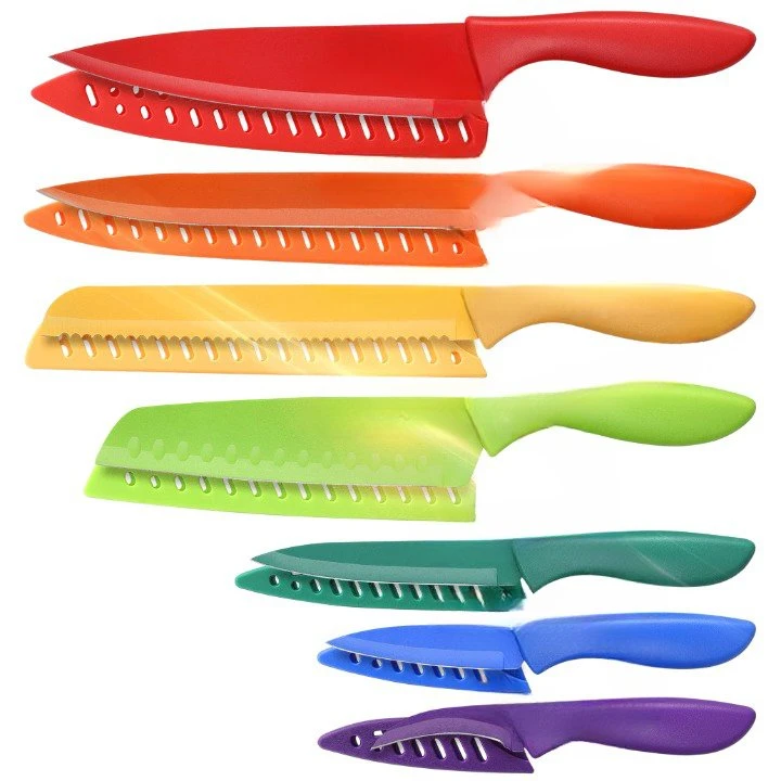 Rainbow Sharp cuisine Chef ensemble de couteaux professionnel compatible lave-vaisselle avec Gaine