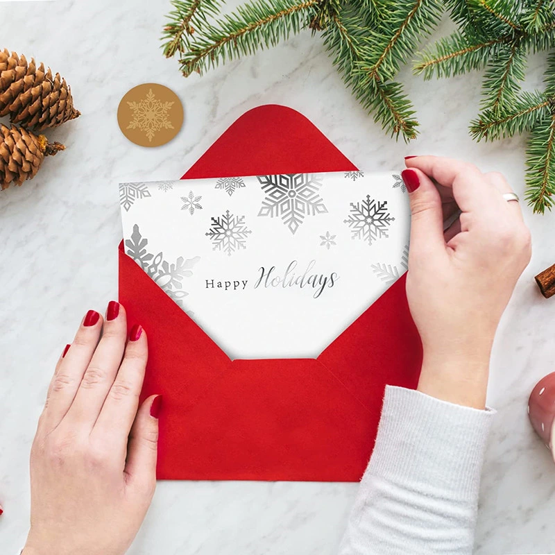 Silver Foil Holiday Christmas Invitation Greeting Card with Envelop