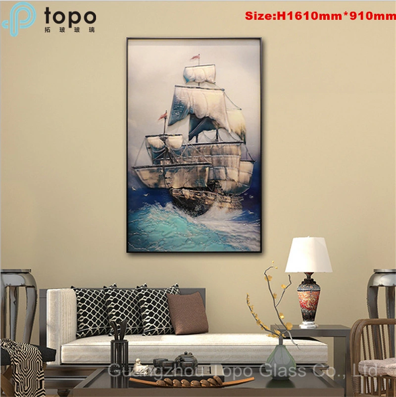 H1610mm*910mm Abstract Engraved Sailboat Art Wall Photo Glass Paintings (MR-YB17-828)