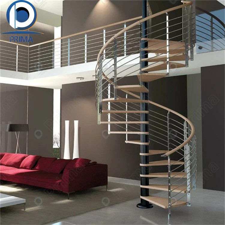 Prima Glass Carbon Steel Tread Spiral Stair Spiral Staircase Customized Luxury Modern Design Wooden